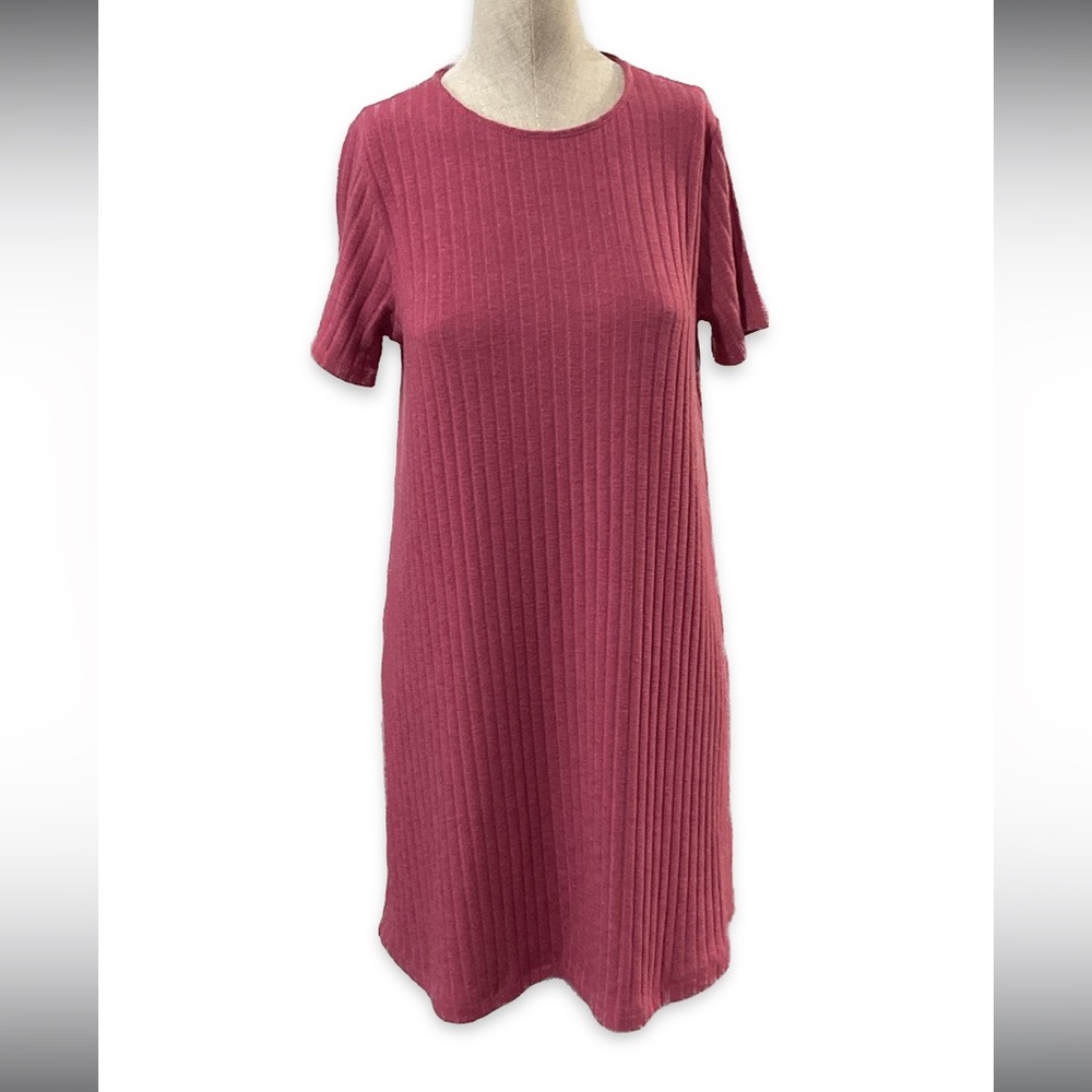 Abercrombie & Fitch Dress Womens Small Raspberry Ribbed Short Sleeve Mini - Picture 2 of 5
